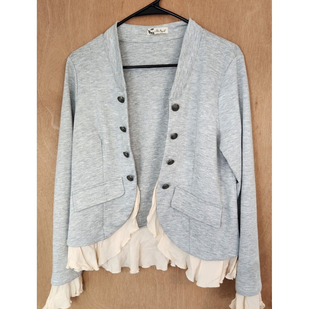 About A Girl Jacket Women’s Large Gray Ruffled Layer Open Front Long Sleeve Top